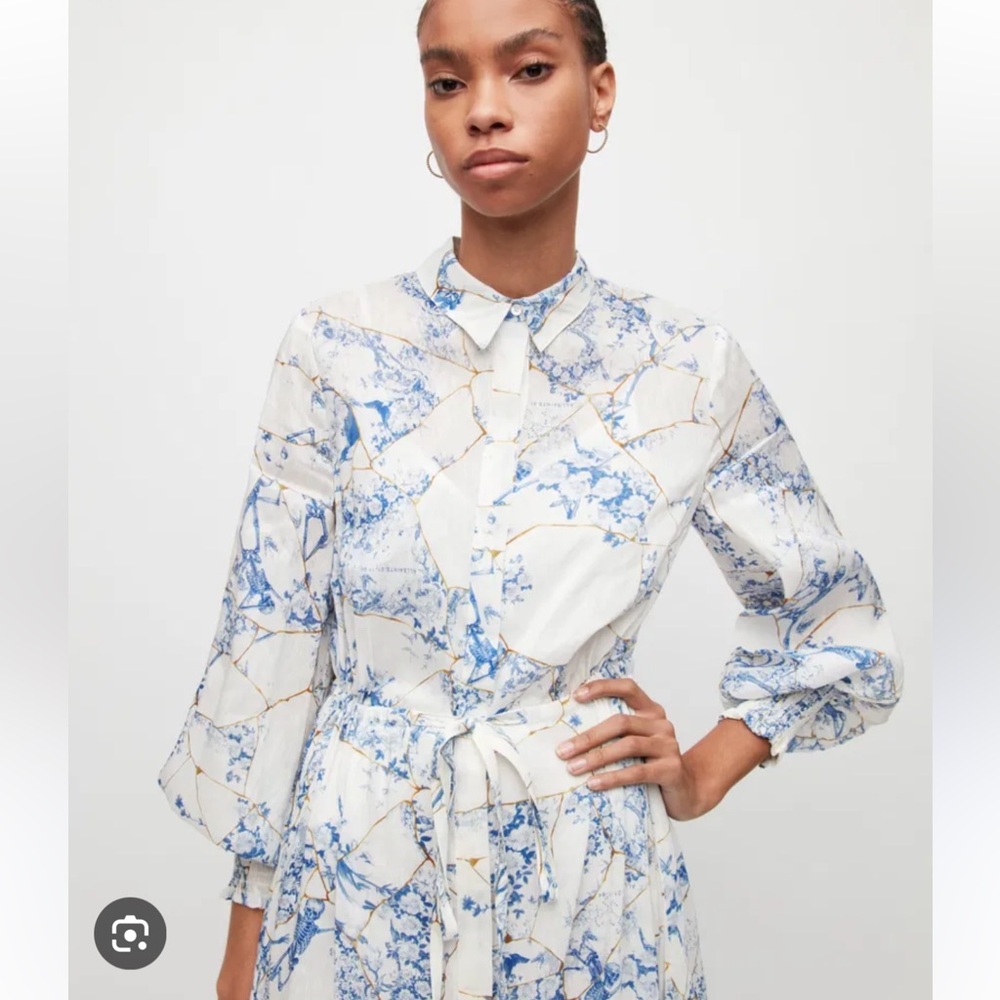 Allsaints Skye Buruberu Silk Linen Blend Dress - china_blue - US 2